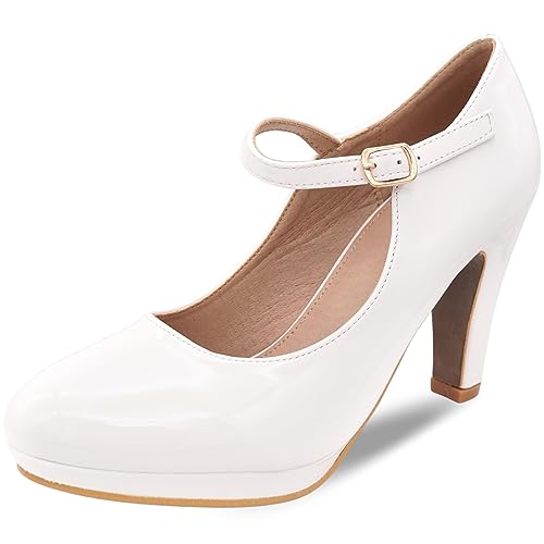 CucuFashion Block Heel Shoes Women - Comfortable High Heels for Women, Mary Jane Shoes for Women, Stylish Court Shoes for Women, Block Heels, Women's Mary Jane Shoes - UK 3-8 - 4 UK - White