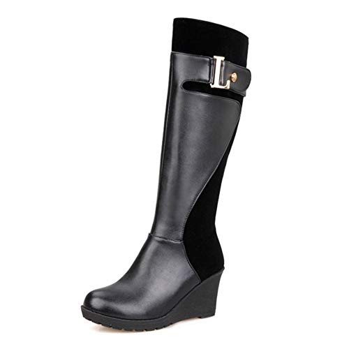 CuteFlats Women Casual Knee High Wedge Heel Boots - 9.5 UK - Black