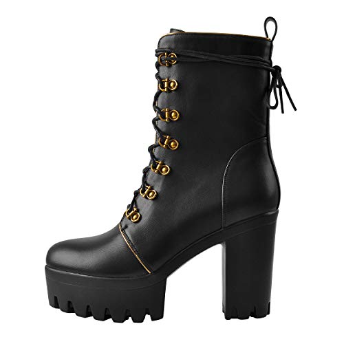 Only maker Women's Kendra Chunky High Heel Ankle Combat Boots - 9 UK - Pu Black