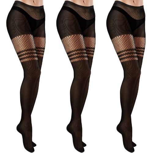 3 Pairs Fishnet Tights Women's Black Patterned Fishnet Floral Stockings Pantyhose Striped Leggings Women Tights