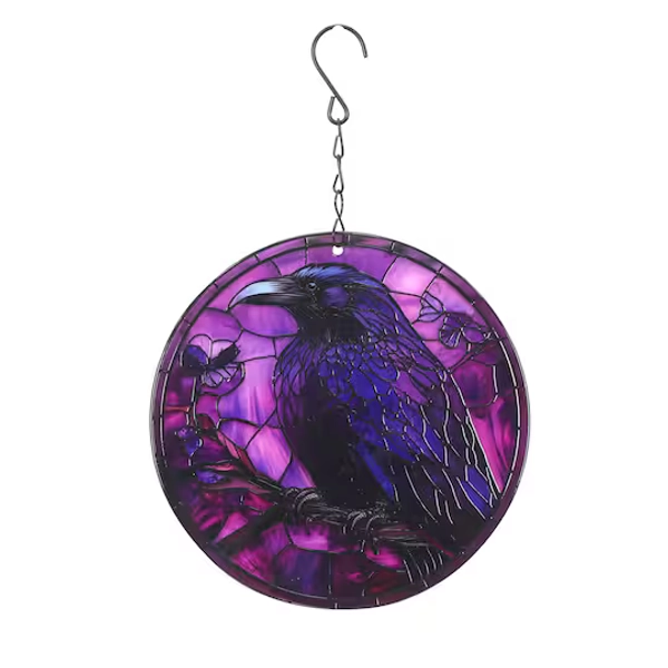 12" Purple Glass Raven Wall Art 