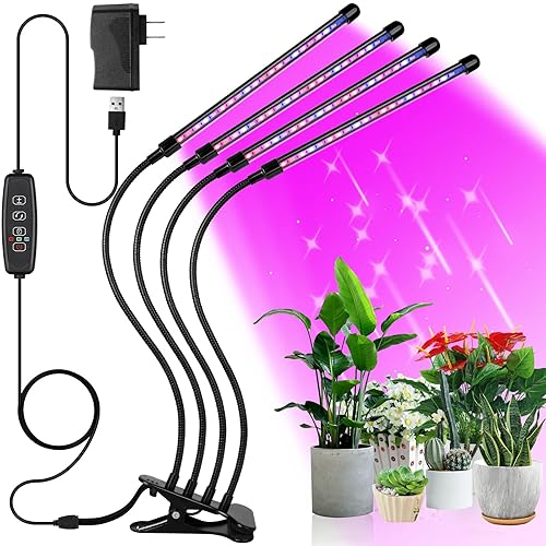 Grow Lights for Indoor Plants Full Spectrum - Auto On/Off Timer (3/9/12H) & Dimmer (9 Levels) - Adjustable Gooseneck 