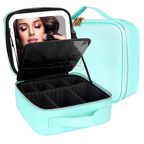 Travel Makeup Bag Cosmetic Bag Makeup Organizer Bag with Lighted Mirror, Adjustable Brightness in 3 Color Scenarios