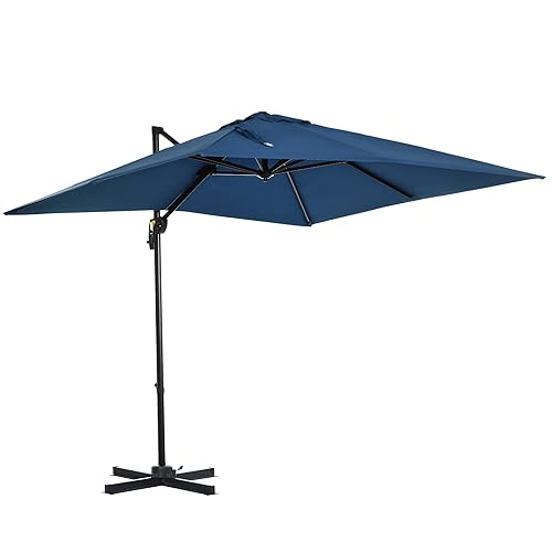 8' x 8' Square Patio Hanging Umbrella with 360° Rotation, Aluminum Outdoor Parasol with Crank & Tilt - Dark Blue