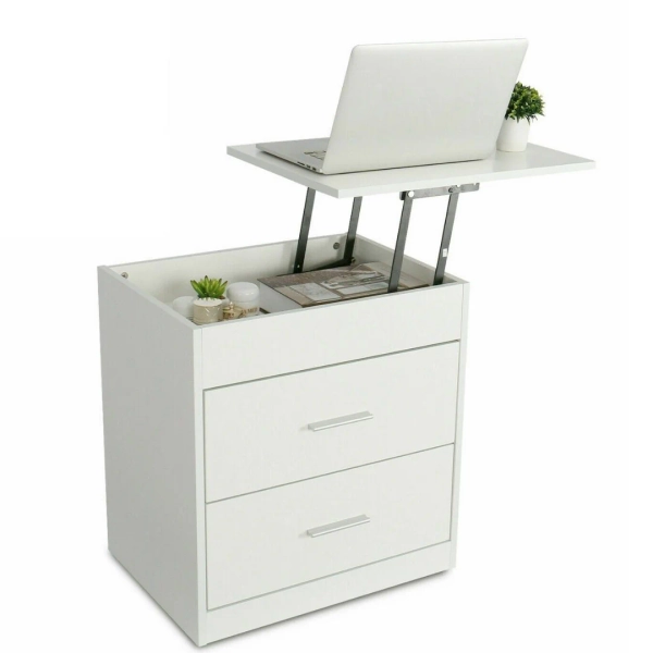 Wooden Side Table with Extendable Cover Top