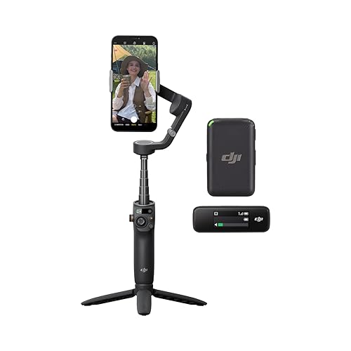 DJI Osmo Mobile 6 Solo Vlogging Combo, 3-Axis Smartphone Stabilizer, Object Tracking, Built-in Extension Rod, Portable and Foldable, Slate Gray, Equipped with a DJI Mic (1 TX + 1 RX)