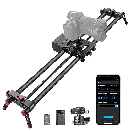 NEEWER 47.2”/120cm Motorized Camera Slider, App Wireless Control Carbon Fiber Dolly Rail Slider, Support Video Mode, Time Lapse Photography, Horizontal, Tracking and 120° Panoramic Shooting (ER1-120) - 120cm