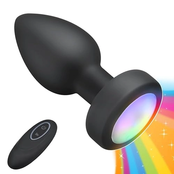 Silicone Vibrating Anal Plug with Luminous Base, Wireless Remote Control Rechargeable Butt Plug Anal Massager G-Spot Anus Stimulation for Man and Woman Pleasure Bed Games