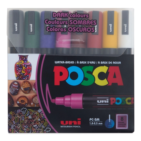 Posca Paint Markers - Set of 8, Dark Colors, Medium Tip, 2.5 mm