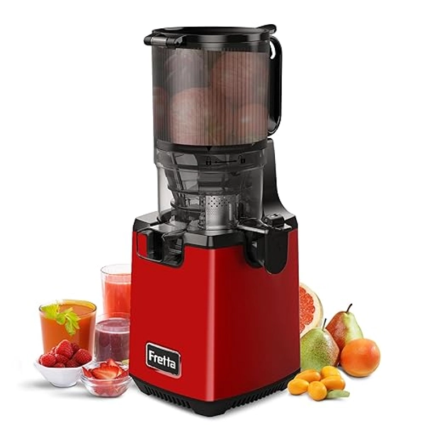 Cold Press Juicer Machines,Fretta 5.3'' Self Feeding Slow Masticating Juicers Fit Whole Fruits & Vegetable Easy Clean Juice Extractor,Tritan Material BPA Free 250W (Wine)