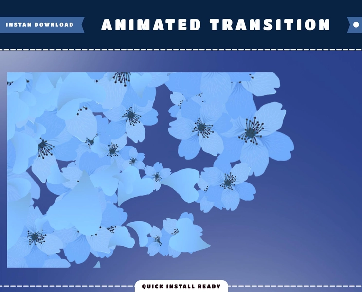Blue Blossom Animated Stream Stinger Transition Package for Twitch, Sakura Petal Stream Transition Overlay, Blue Blossom Petals Twitch OBS