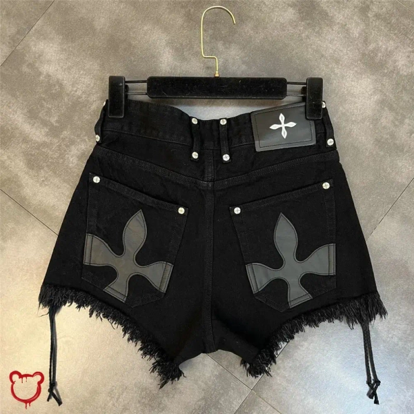 Black lace-up shorts