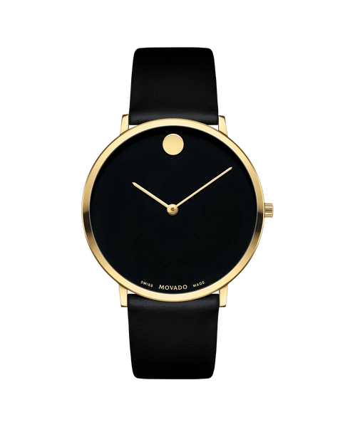 Movado | Modern 47 gold watch with black dial, gold accents and black strap