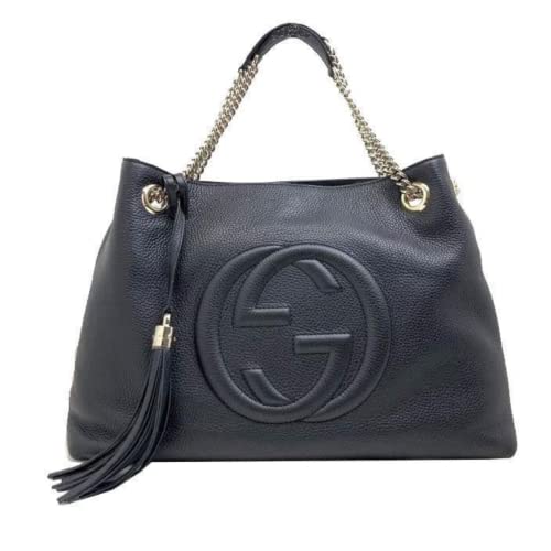 Gucci SOHO Black GG Logo Leather Chain Tote Bag Style 536196, Black, Large
