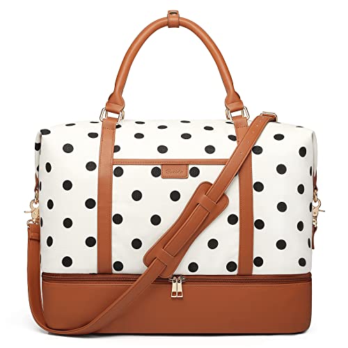 Weekender Bags for Women Polka Dots Large Overnight Bag with Shoe Compartment Canvas Travel Duffle Bag Mommy Hospital Bags for Labor and Delivery Carry on Bag Valentine's Day Gifts for Her