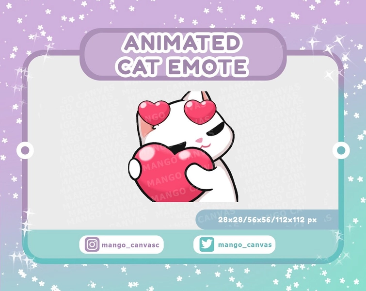 Animated White Cat Emote-heart Emote - Etsy Canada