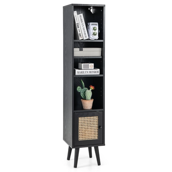 Natural Rattan Storage Cabinet Freestanding Slim Cabinet Boho Accent Bookcase