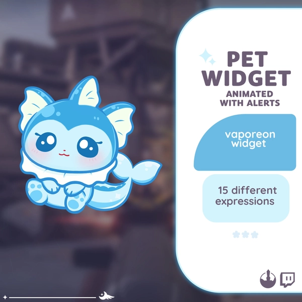 P2U Vaporeon Eevee Pet Mascot Widget Interactive Alerts Command Sweet Cute Candy Stream Cute Streamelements l Widgets for streamers l Twitch