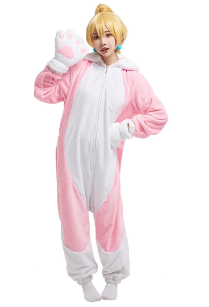 Halloween Women Cartoon Girl Peach Derivative Cat Pink Onesie Pajama Adult Onesie Homewear Kigurumi Hooded Loungewear Costume Outfits