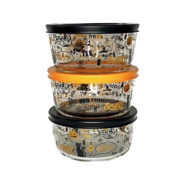 Dura Culina® 6pc Halloween Glass Food Round Stackable Storage Set - 2 Cup Size/Set of 3