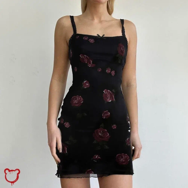 Black Floral Mesh Dress