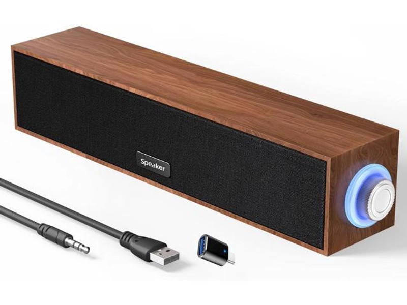 Computer Speakers,Wooden Multimedia Digital Speaker,USB Powered 3.5mm AUX PC Speakers,Surround Sound Portable Computer Sound Bar Speaker for Desktop