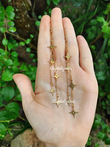 Dangle & Drop Long Chain Earrings | North Star Christmas Earrings | Boho Bohemian Wedding Earrings | Lightweight
