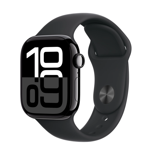 Apple Watch Series 10 GPS, 42mm Jet Black Aluminum Case with Black Sport Band - S/M