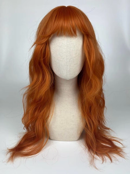 Easy Wear Wig / glueless / natural wig / THE TANGERINE MAID bangs styling / pumpkin orange #beachwaves