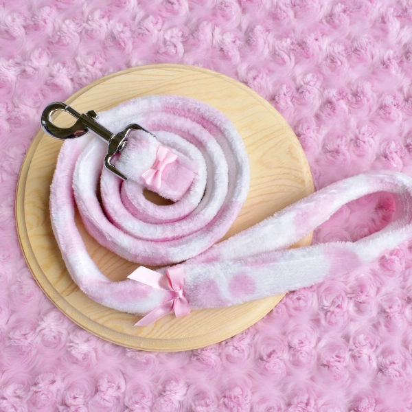 Pink Cow Print Fluffy Leash 4.25 Feet | Pet Play Cosplay Adult