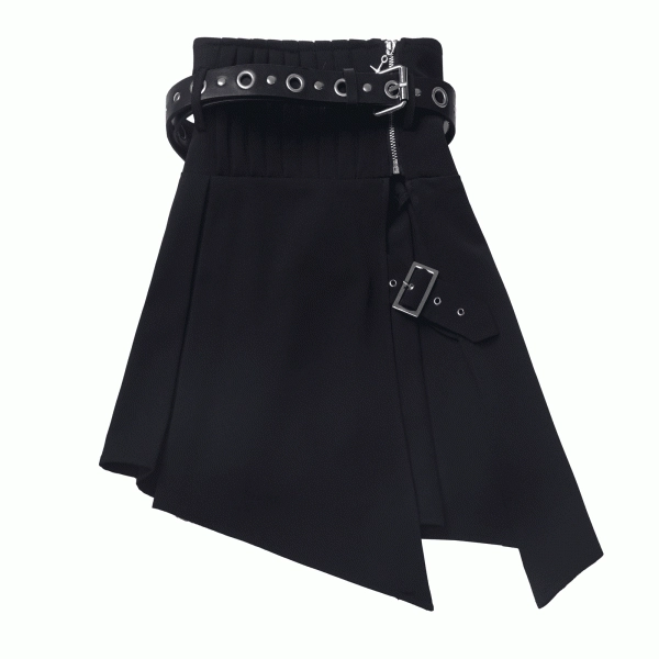 [$28.00]Black Asymmetrical Hem Corset Belt with Buckle Belt