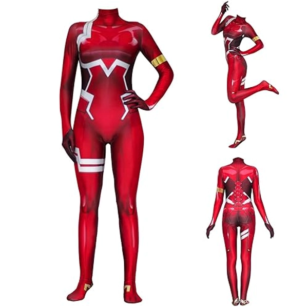 Ldruieu Zero Two Cosplay Bodysuit Zero Two Red Battle Suit Women Jumpsuit Outfits Anime Halloween Comic Con Costume