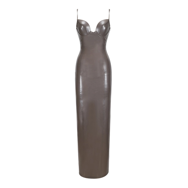 Latex Miss T Column Dress in metallic platinum