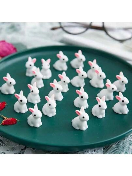30pcs Mini Resin Easter Bunny Figure-Cute White Bunny With Pink Ears, Ideal For DIY Miniature Landscape And Home Decor | Ideal For Spring Decorations And Gifts, Bunny Accessories, Garden Outdoor Decor, Furniture And Tabletop Decor Mother's Day Graduation