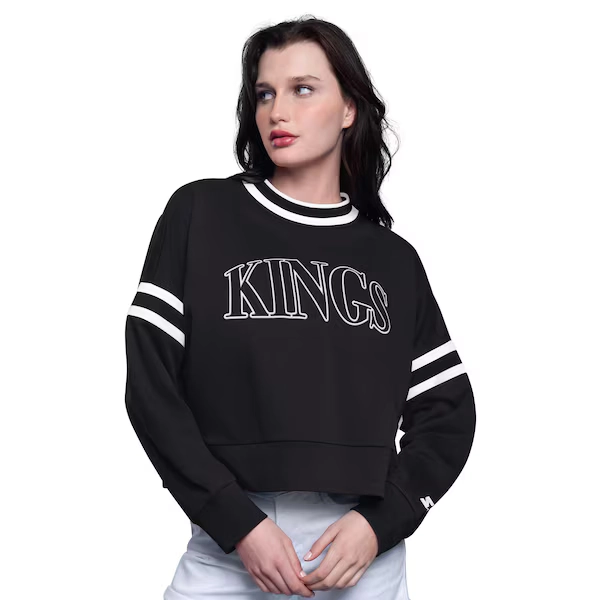 Women's Los Angeles Kings  Starter Black Power Play Cropped Pullover Sweatshirt