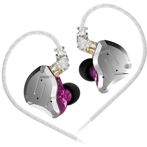 KZ ZS10 Pro Earbuds Headphone, KZ in Ear Monitor IEM HiFi Earphone with 5 Driver 4BA 1DD with Detachable 0.75mm 2 Pin Cable for Singer Musician Drummer (Purple No Mic)…… - NO Microphone - Purple