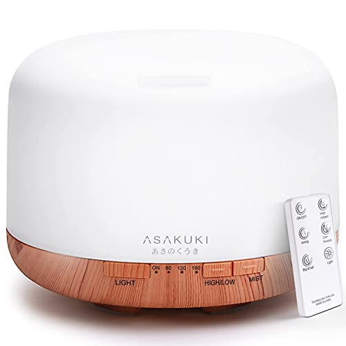 ASAKUKI 500ml Premium, Essential Oil Diffuser with Remote Control, 5 in 1 Ultrasonic Aromatherapy Fragrant Oil Humidifier Vaporizer, Timer and Auto-Off Safety Switch - A-yellow