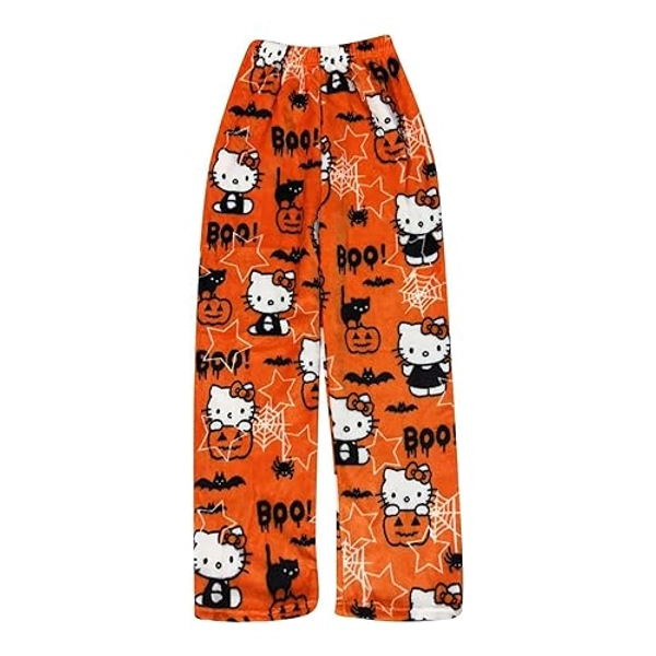 𝒉𝒆𝒍𝒍𝒐 𝒌𝒊𝒕𝒕𝒚𝒔 Bas De Pyjama Femme Flanelle Pyjamas Polaire Chaud Dessin Animé en Laine Kawaii à La Mode Pyjamas Flannel Pantalons Femme Hiver Imprimé Maison DéContracté Pyjama Pantalon