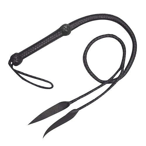 Leather Pro Impact Real Leather Bullwhip | 4 Feet Long 12 Plait Weaving Bull Whip Crop Bullwhip | Fully Handmade Equestrian Whip | Durable Black Bull Whip for Training & Outdoor Use