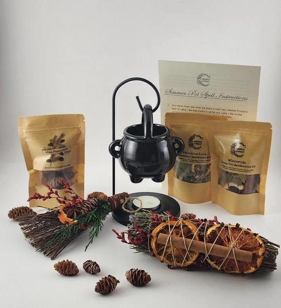 Witchy Gift Set Deluxe Gift Set Christmas Earth Nature Gift Yule Besom Herbal Smudge Smoke Cleansing Witch Cauldron Pinecones Simmer Pot Kit