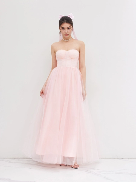 Mesh Corset Tulle Lace Up Maxi Dress