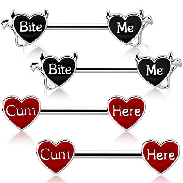 OUFER Devil Nipple Rings 4PCS 316L Letter Stainless Steel Nipplerings Barbells Nipple Piercing Jewelry for Women