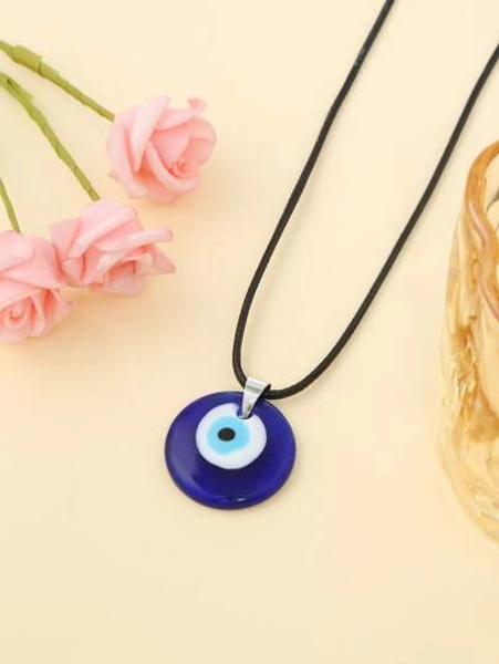Evil Eye Pattern Round Pendant Necklace