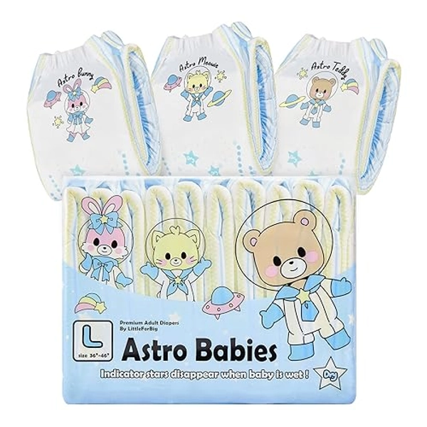 Littleforbig Printed Adult Brief Diapers 10 Pieces - Astro Babies (Large 36"-48")
