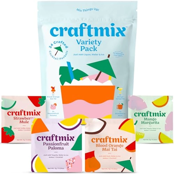 Craftmix Variety Pack, Makes 24 Drinks, Skinny Cocktail Mixers, Mocktails Non-Alcoholic Drinks - Made With Real Fruit - Vegan Low-Carb, Low-Sugar, Non-GMO, Dairy Free, Gluten Free, Easy to Mix