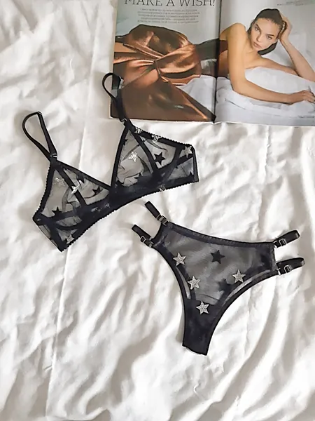 Black Mesh lingerie set with Stars