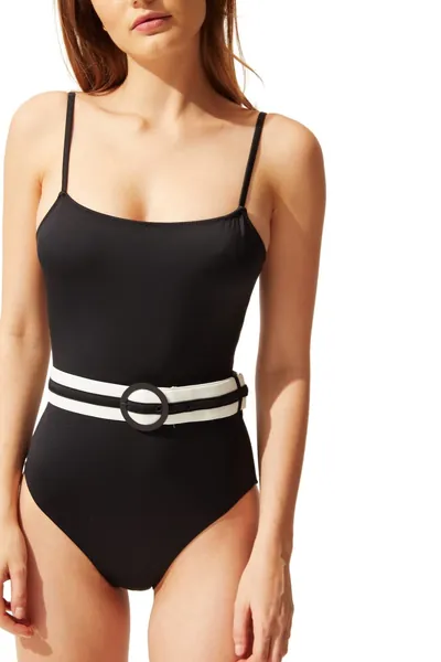 Solid & Striped Women's One Piece Swimsuit | The NINA Belt - Black | Black