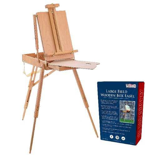 U.S. Art Supply Coronado Large Wooden French Style Field and Studio Sketchbox Easel with Artist Drawer, Palette, Premium Beechwood - Adjustable Wood Tripod Easel Stand for Painting, Sketching, Display - 