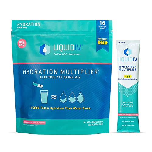 Liquid I.V. Hydration Multiplier - Strawberry Lemonade - Hydration Powder Packets | Electrolyte Drink Mix | Easy Open Single-Serving Stick | Non-GMO |16 Sticks - Strawberry Lemonade - 16 Servings (Pack of 16)