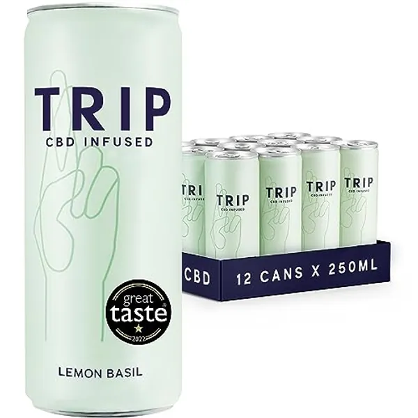 TRIP CBD Drink, Sparkling Lemon Basil Fizzy Drink, Low Calorie, Vegan, Stress & Anxiety Relief (Pack of 12 x 250ml)